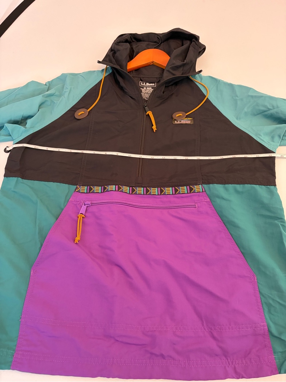 L.L. Bean Colorblock Mountain Anorak Windbreaker Jacket Teal, Black & Purple - Picture 5 of 7
